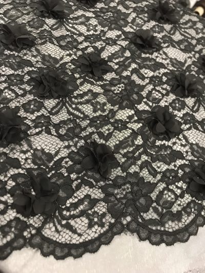 Encaje negro,aplique flor gasa