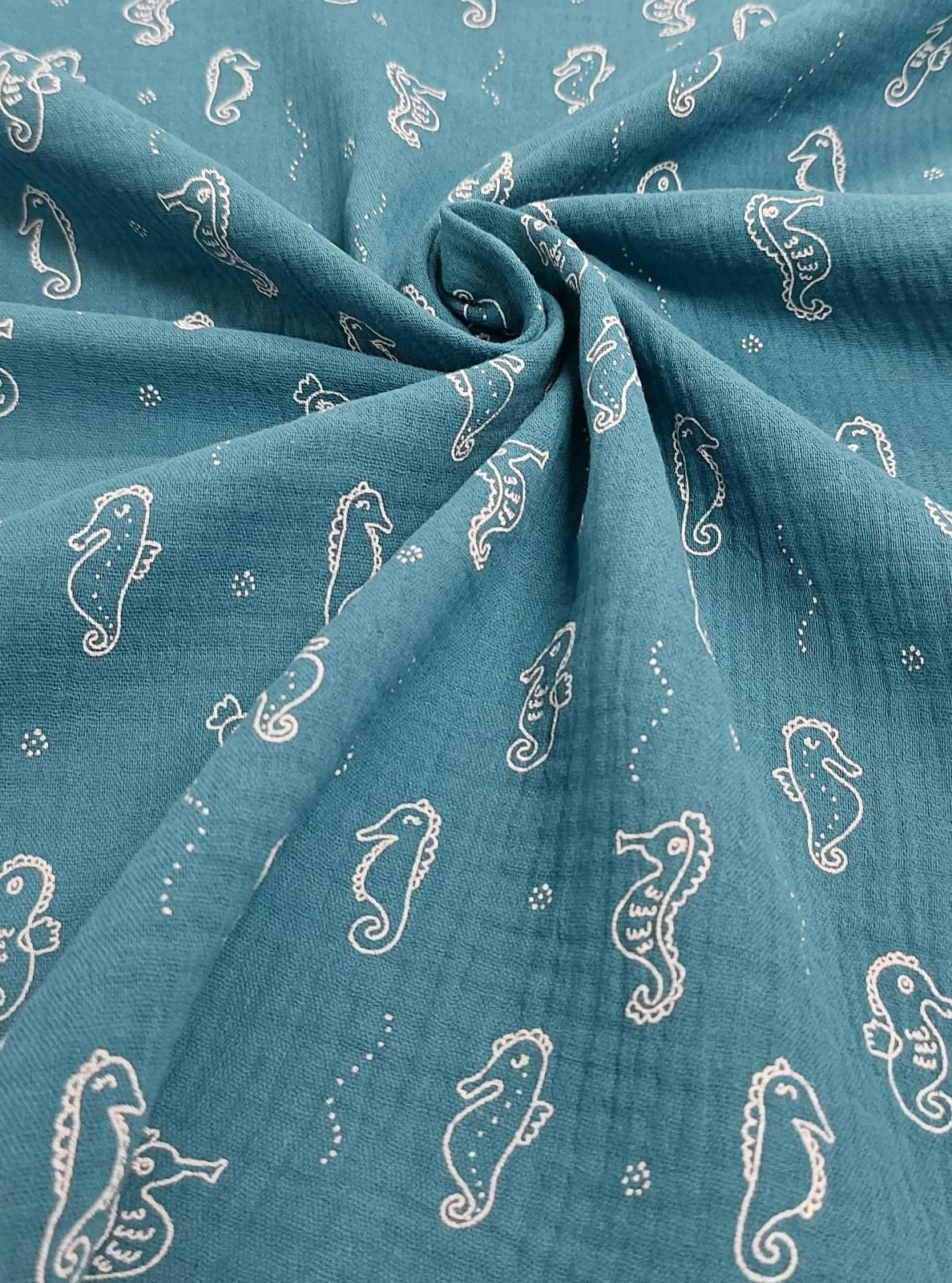 Doble Gasa fondo azul petróleo caballitos mar