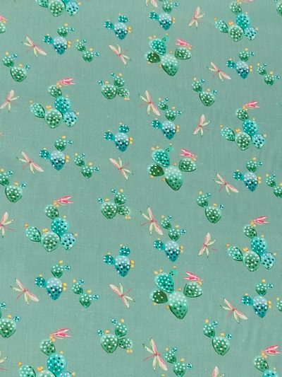 Algodón verde libélulas cactus