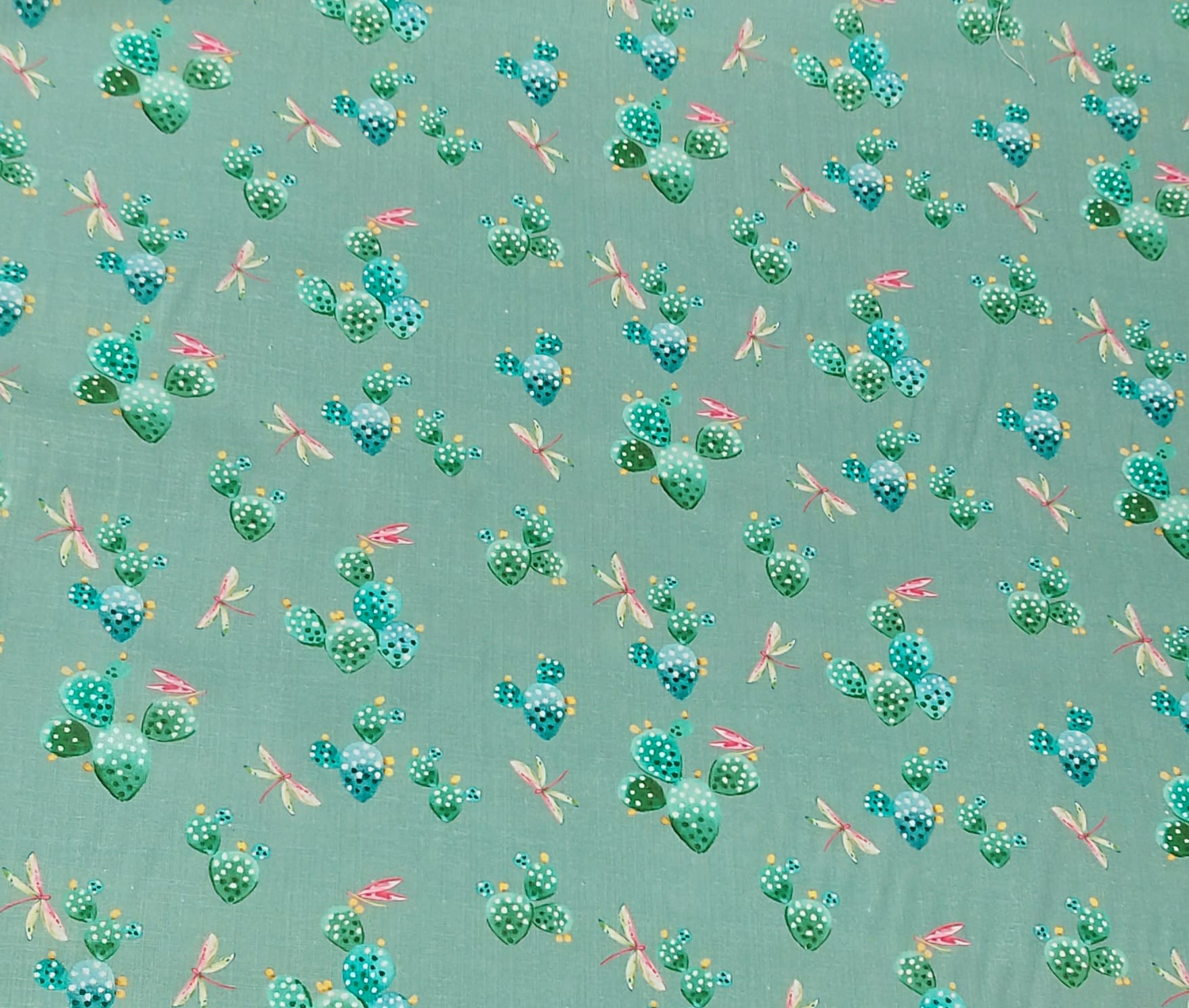 Algodón verde libélulas cactus