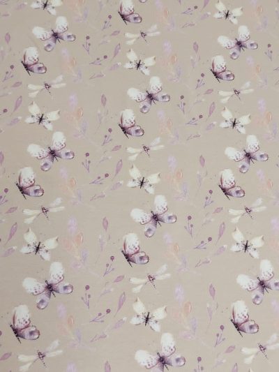 French terry digital beig mariposas malva