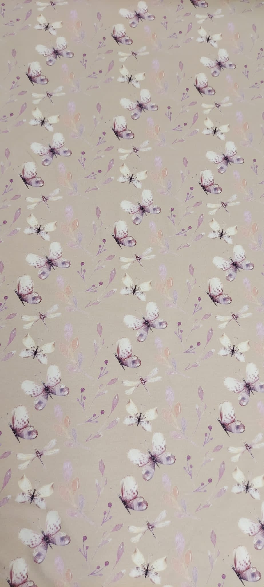 French terry digital beig mariposas malva