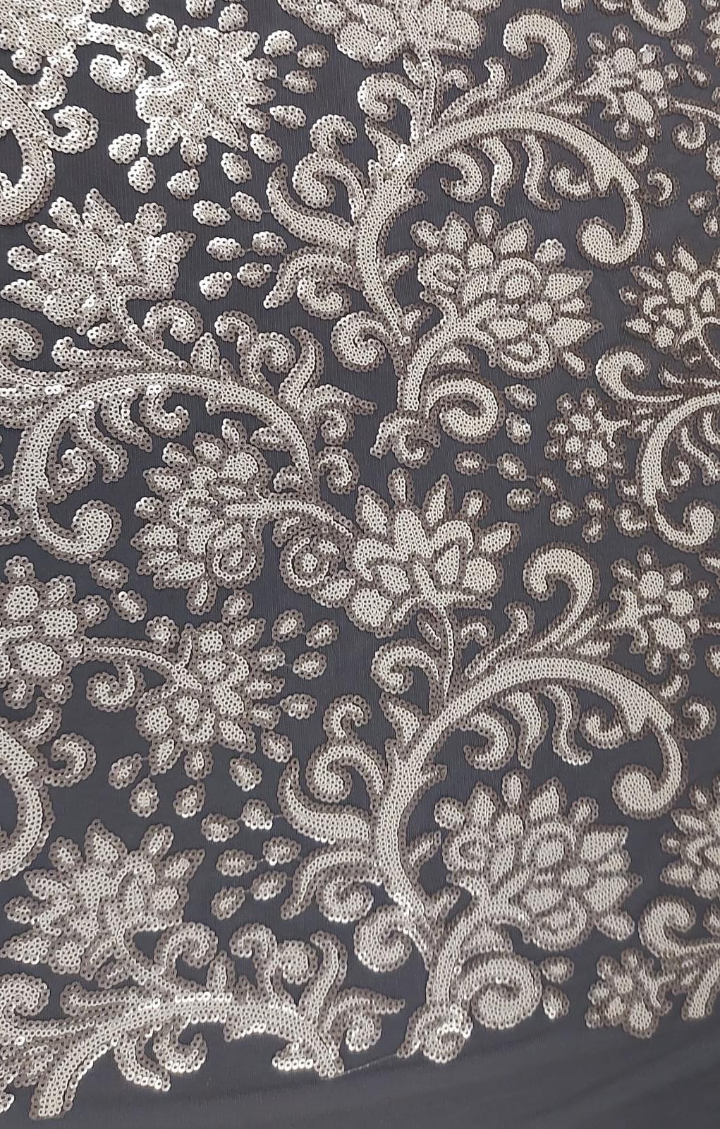 Tul fantasía bordado lentejuela gris