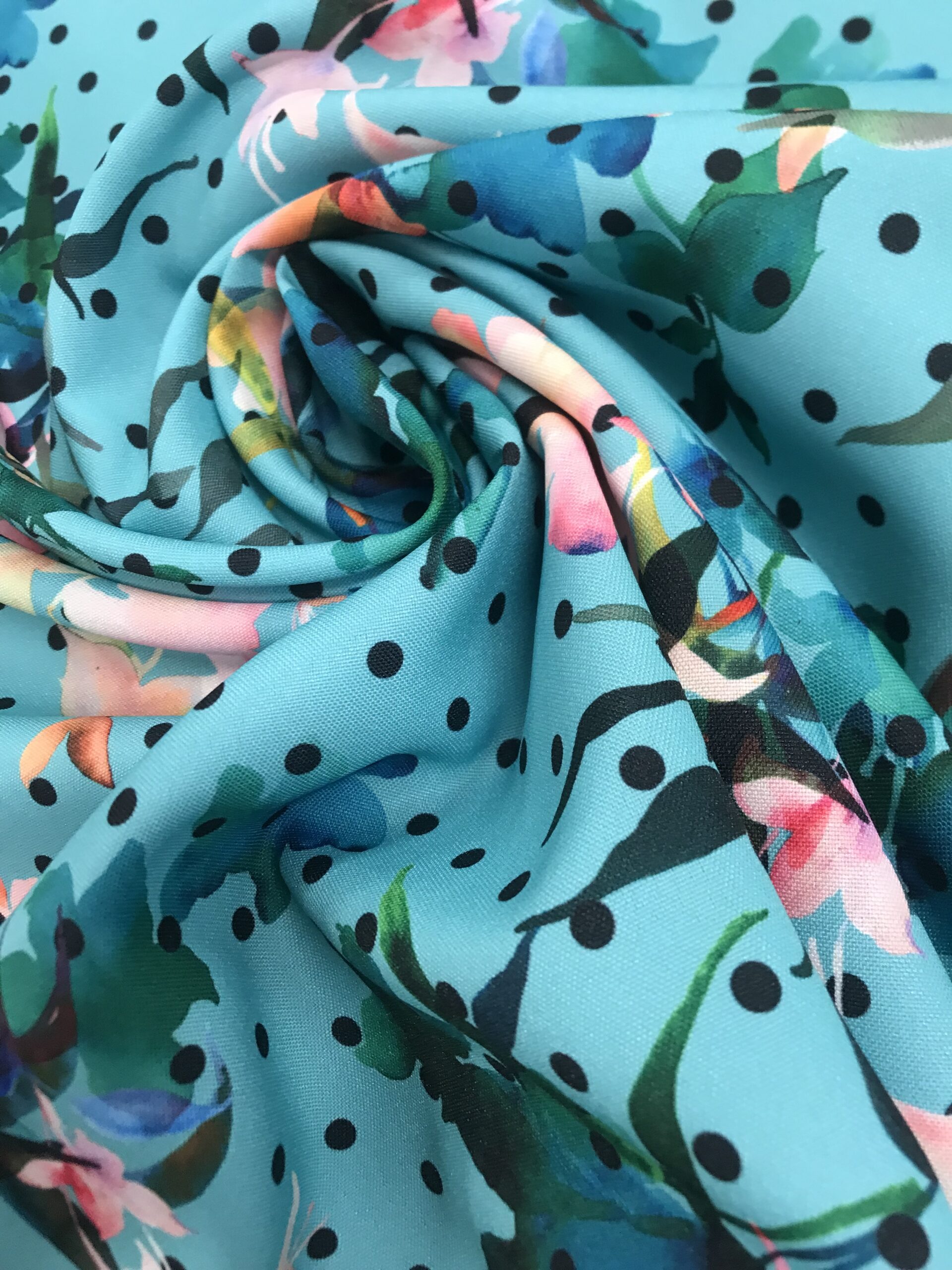 Strech f.verde agua flores/lunares