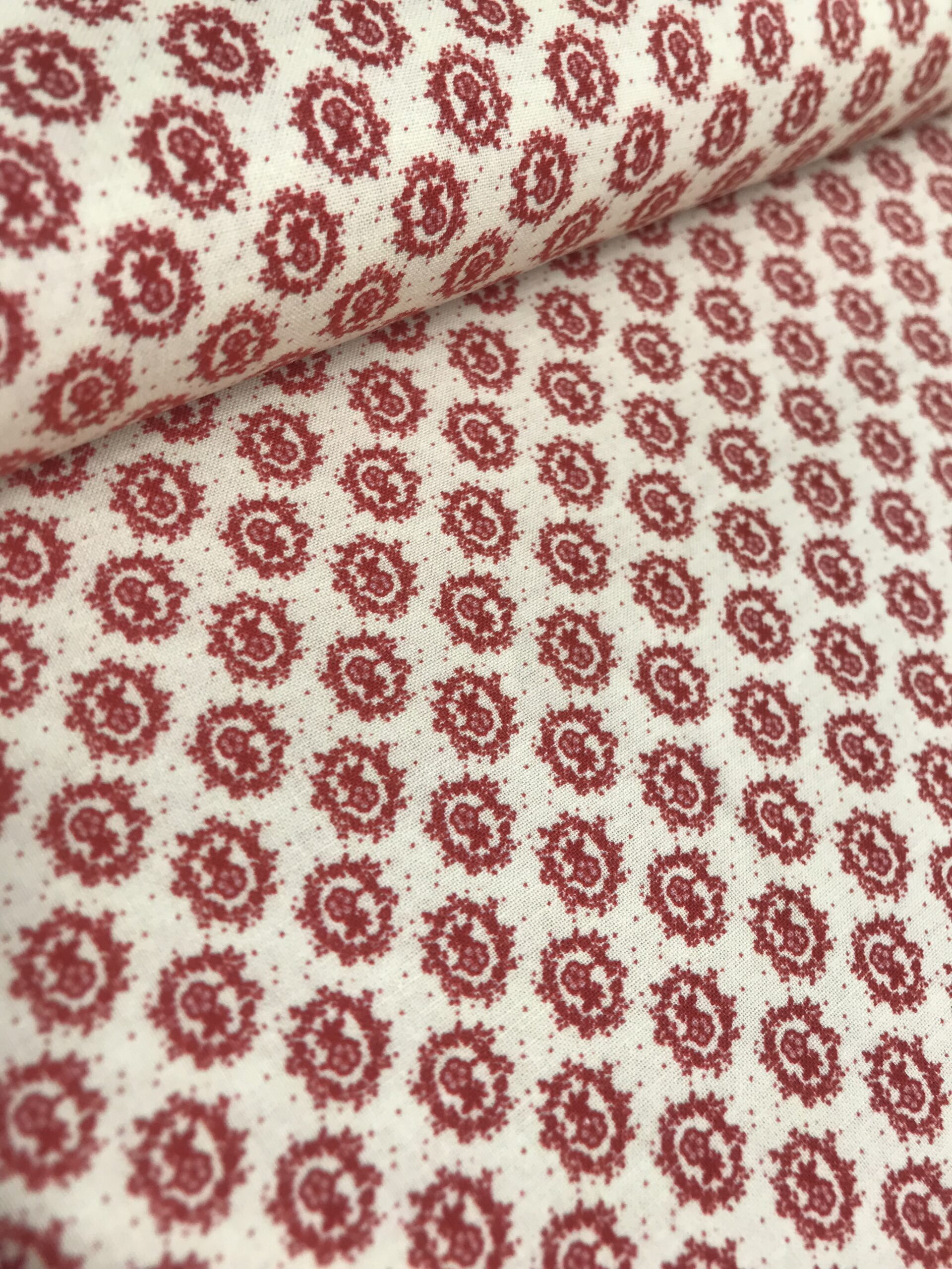 Algodón orgánico Folk Aylen beig/rojo