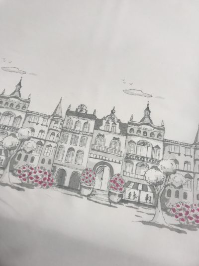 Popelín cenefa edificios