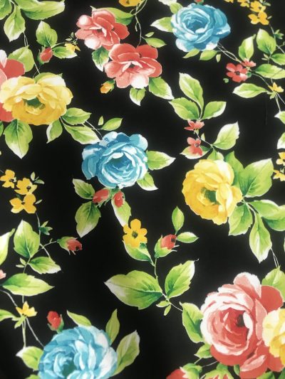 Popelín Flamenca Negro Flores Grandes