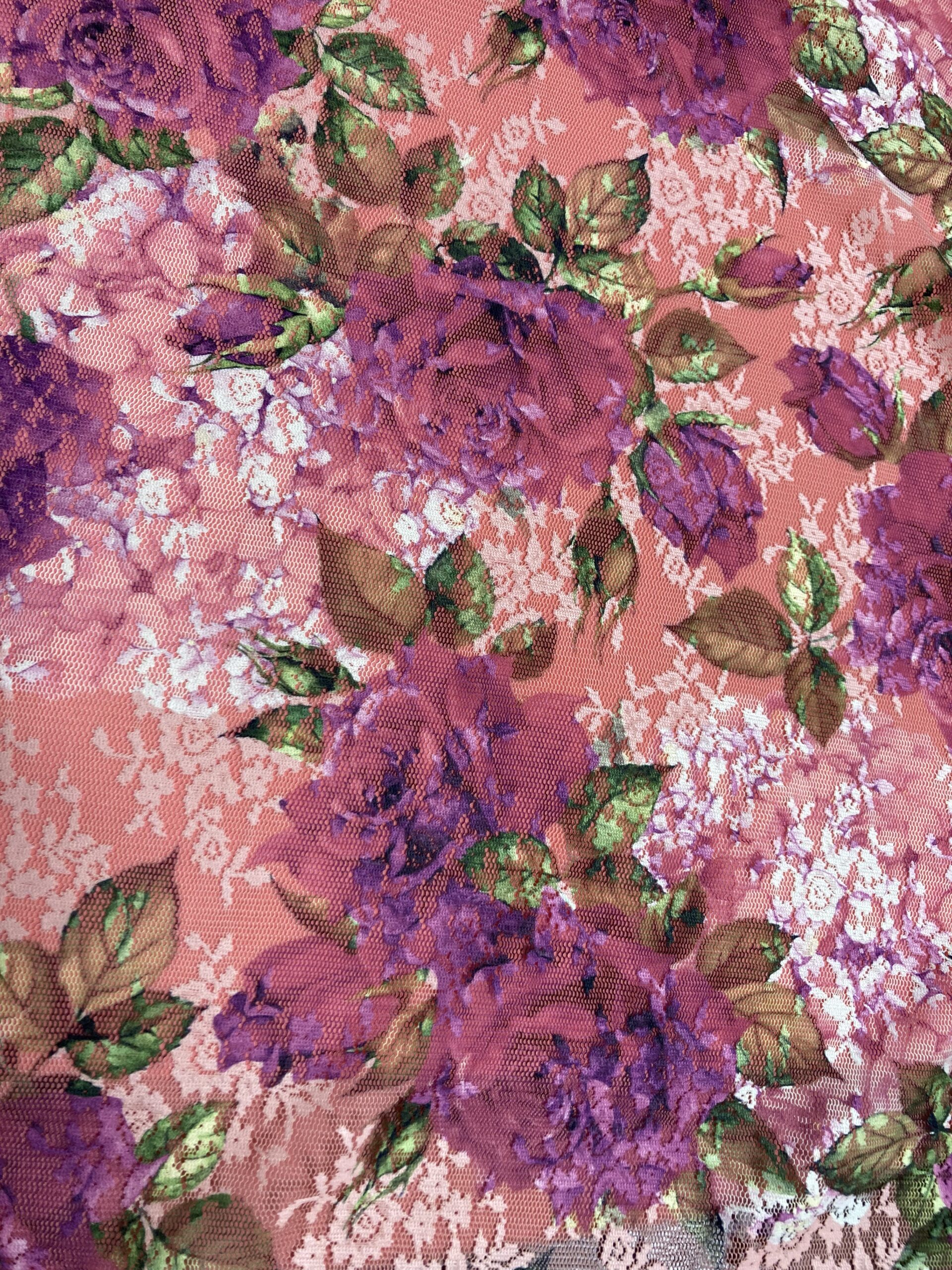 Encaje estampado rosas buganvilla