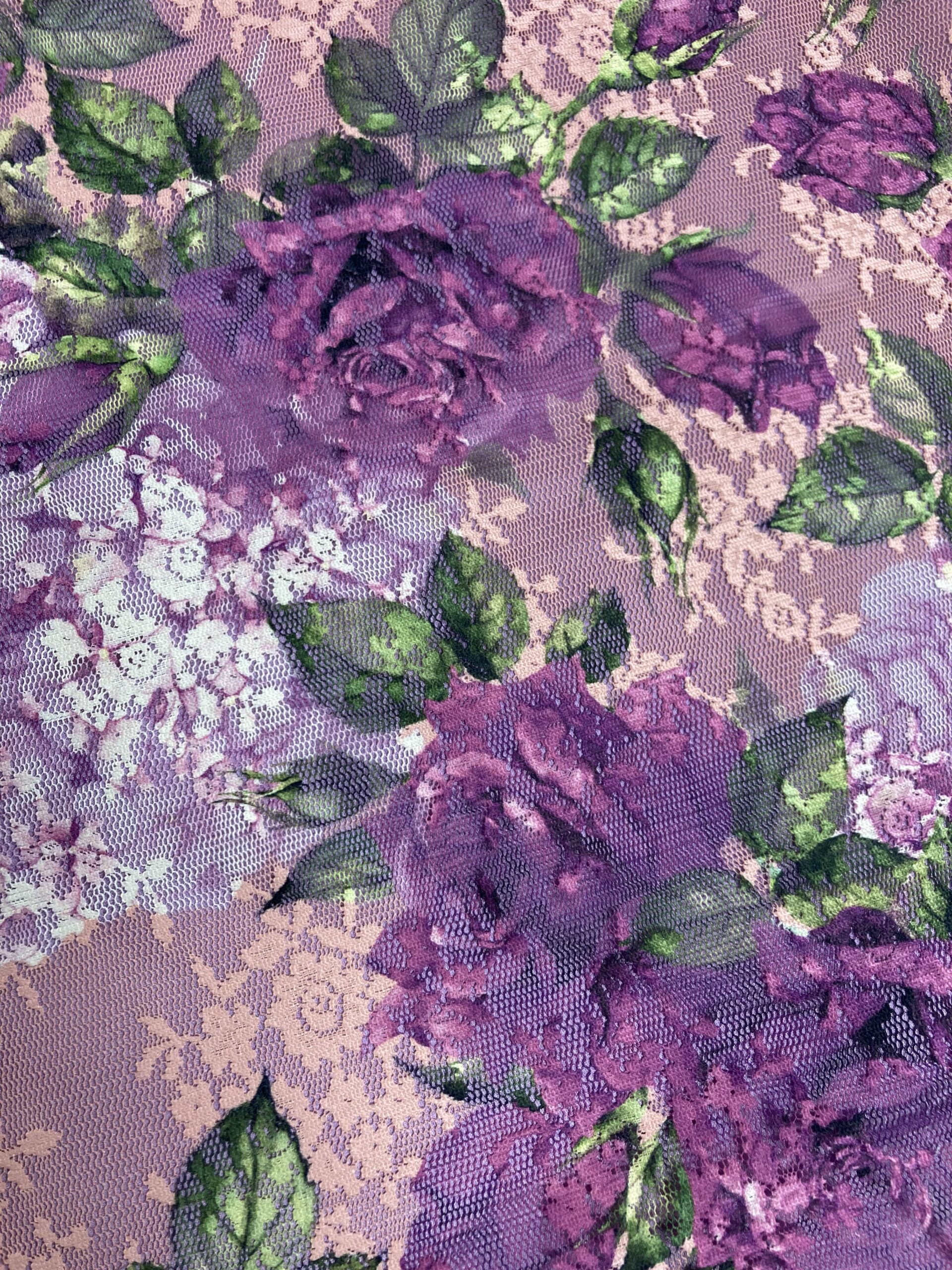 Encaje estampado rosas buganvilla