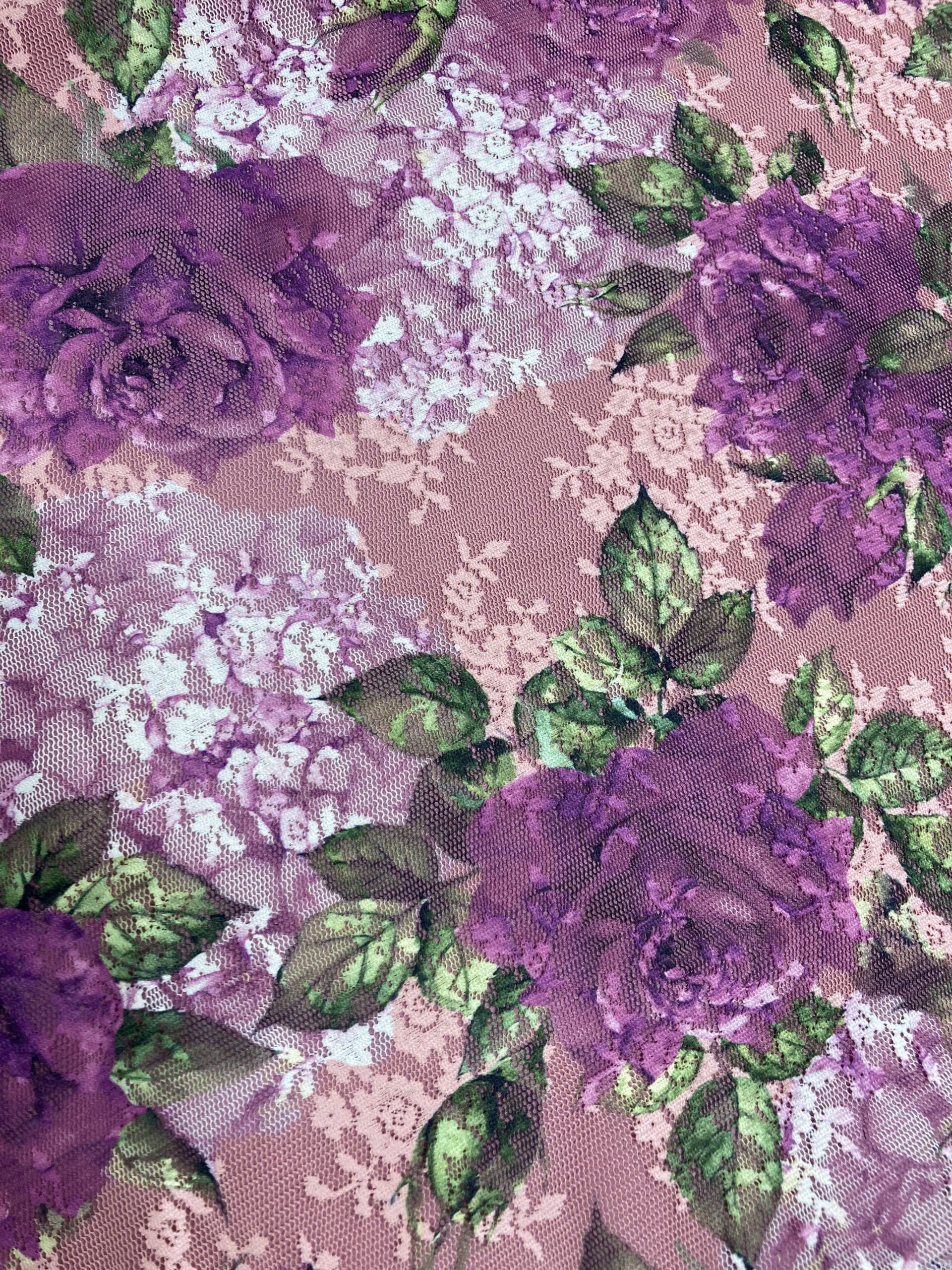 Encaje estampado rosas buganvilla