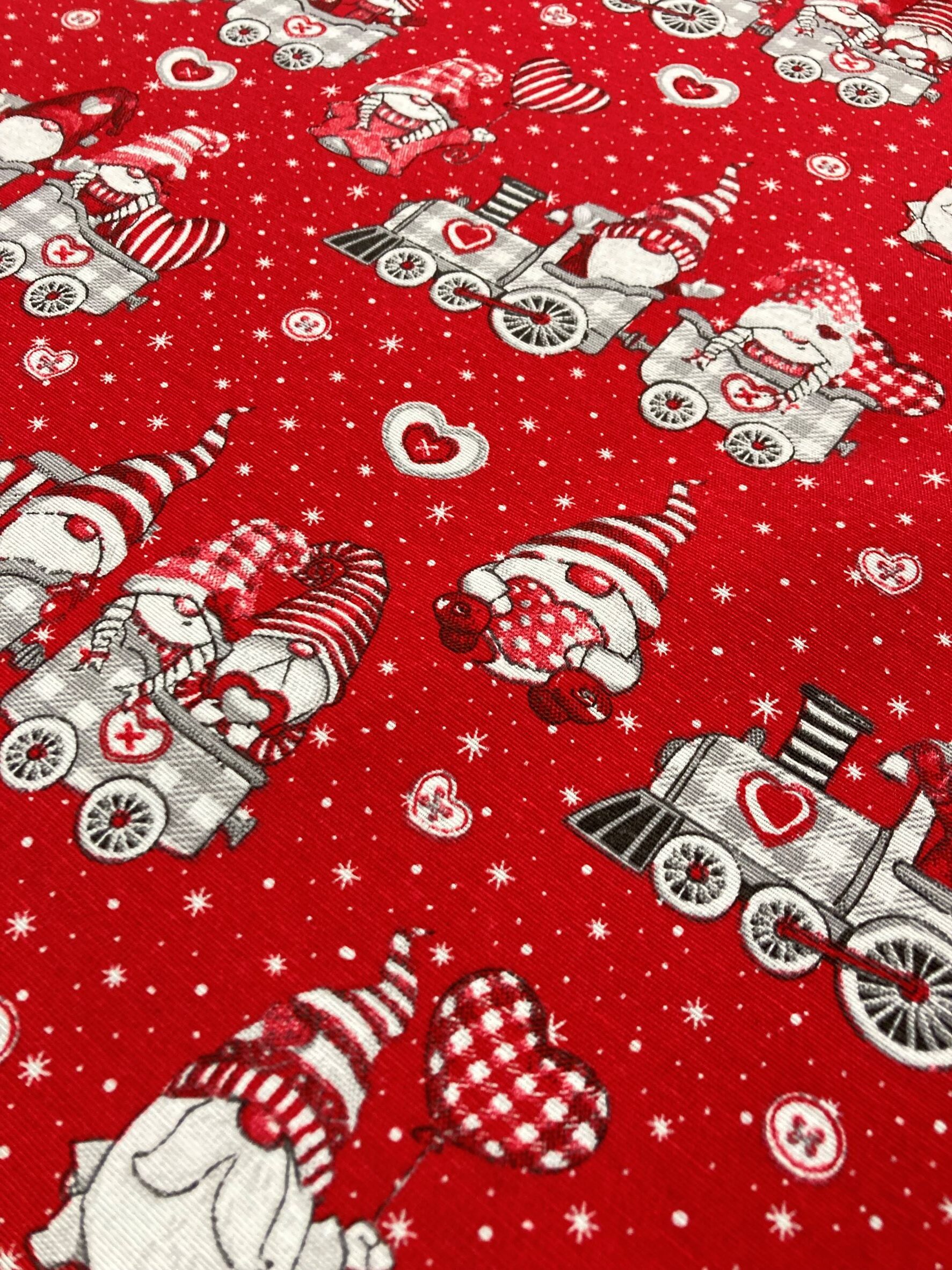 Loneta gnomos navidad f. rojo