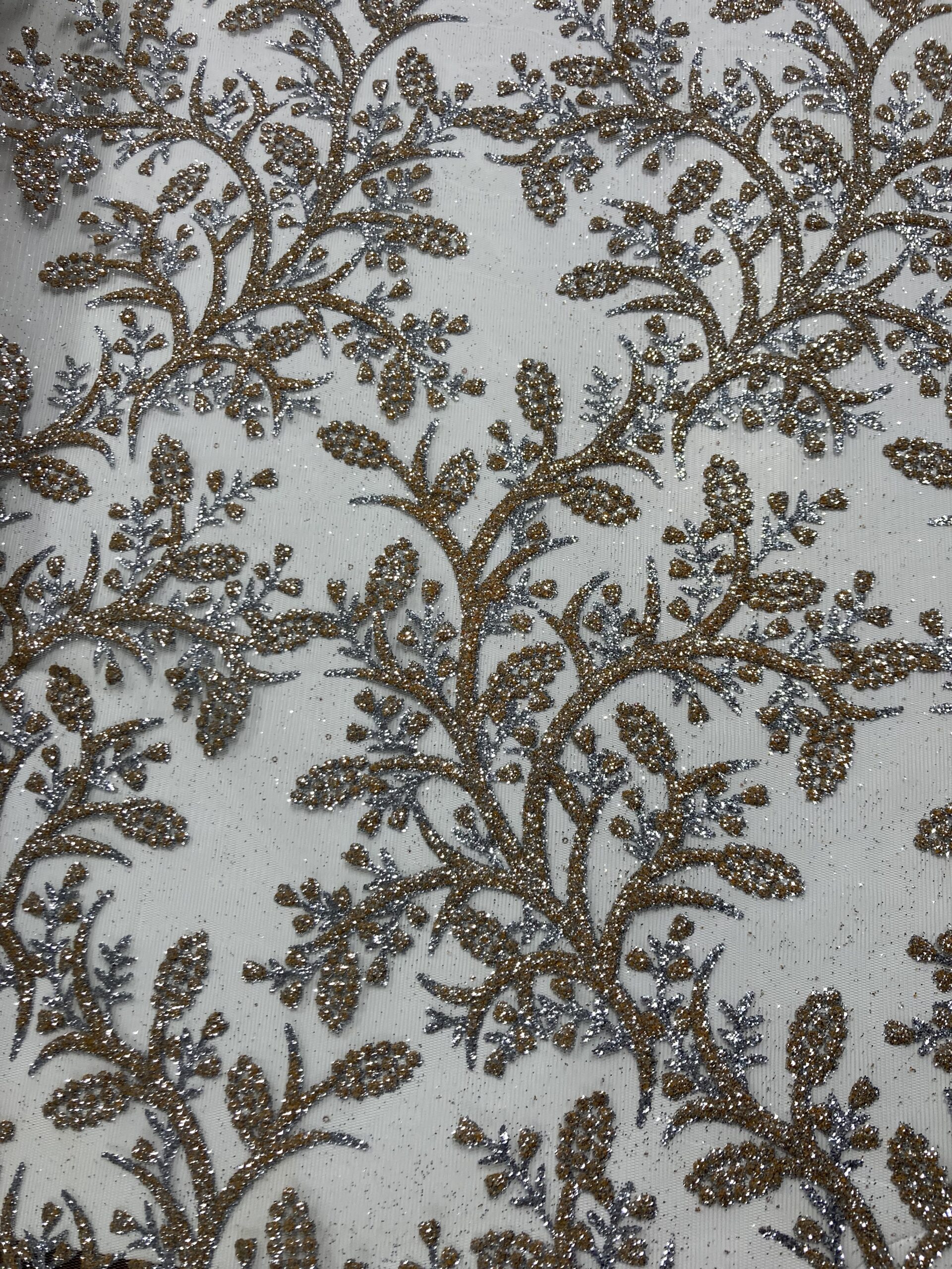 Tul gliter flocado oro/plata