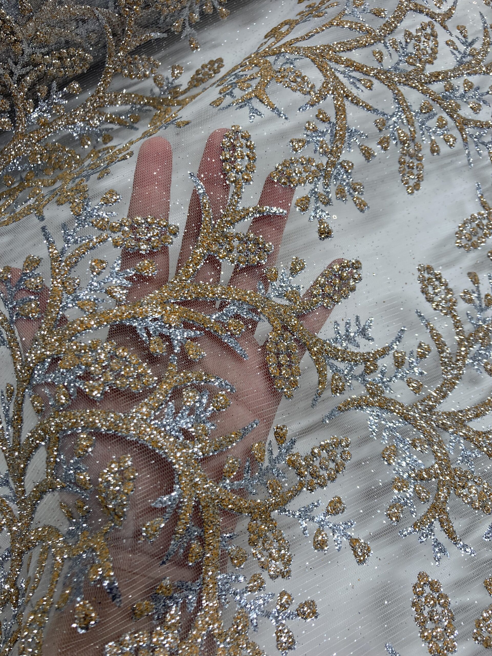 Tul gliter flocado oro/plata