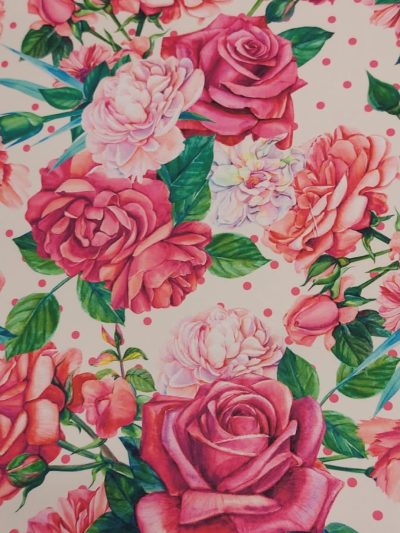 Bielástico gabardina rosa grande/lunar*