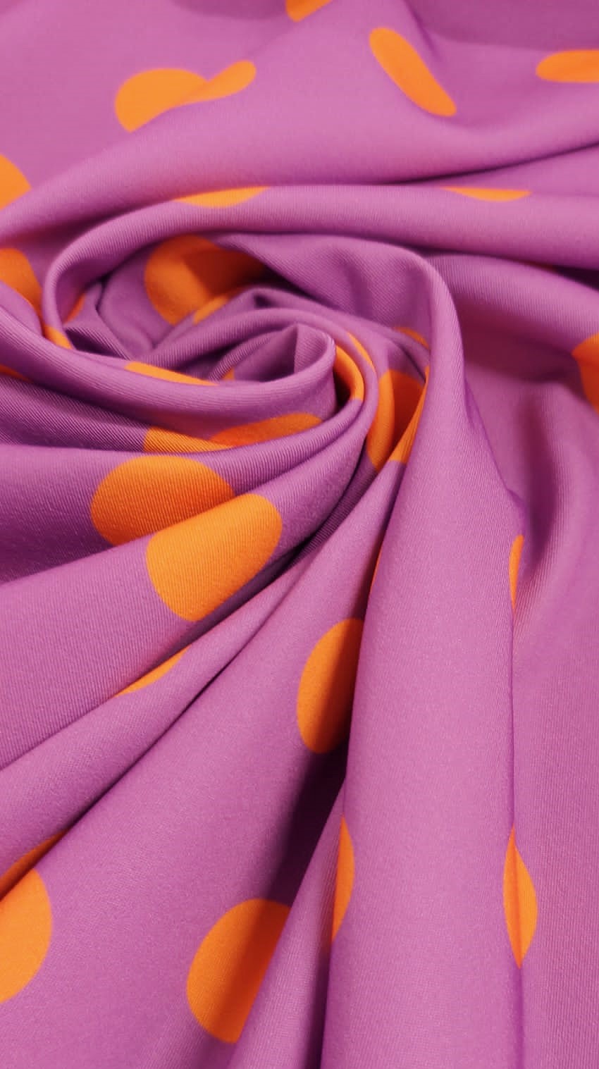 Bielástico gabardina lunar malva/naranja*