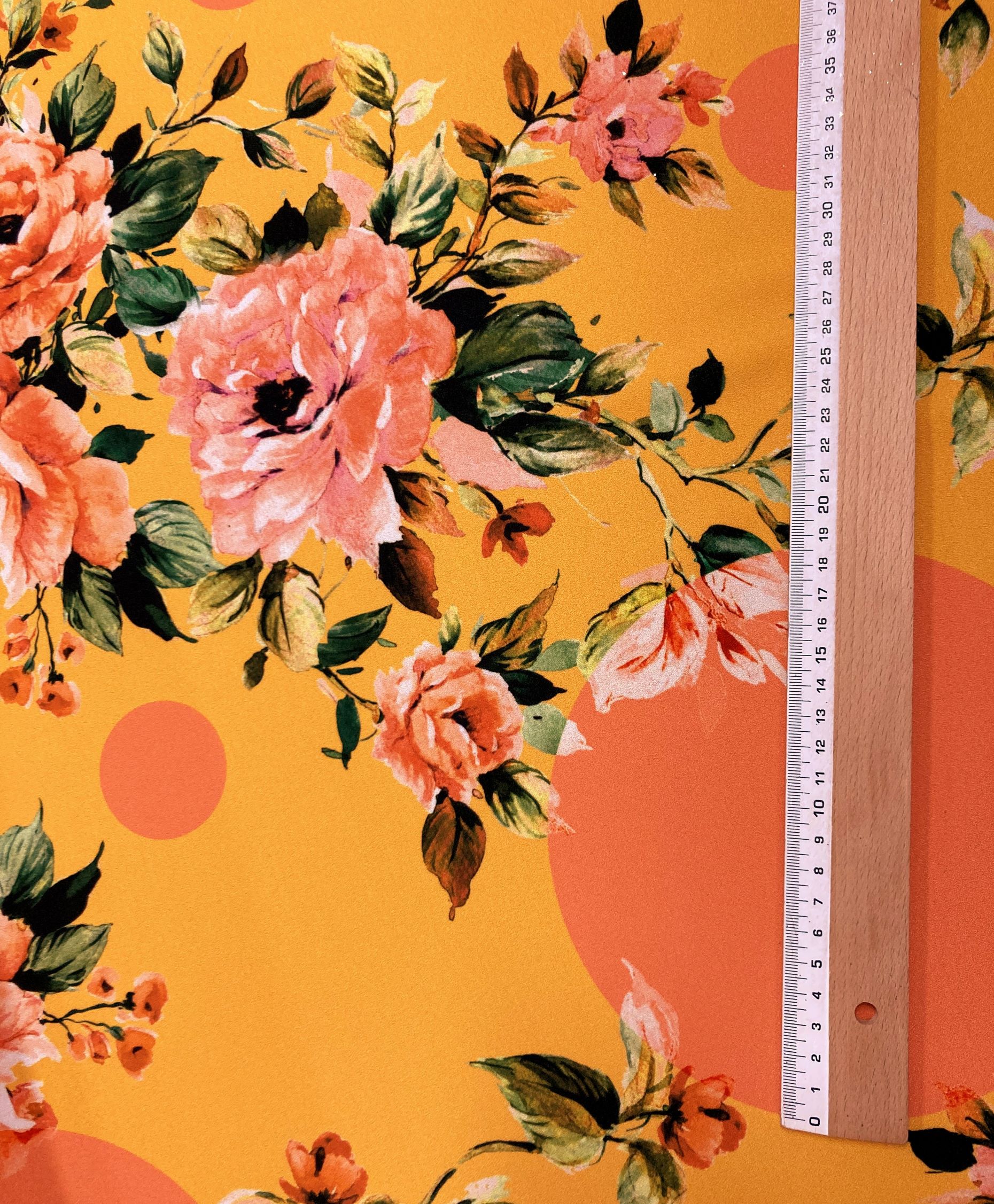 Punto de crepe naranja rosas y lunar gigante*