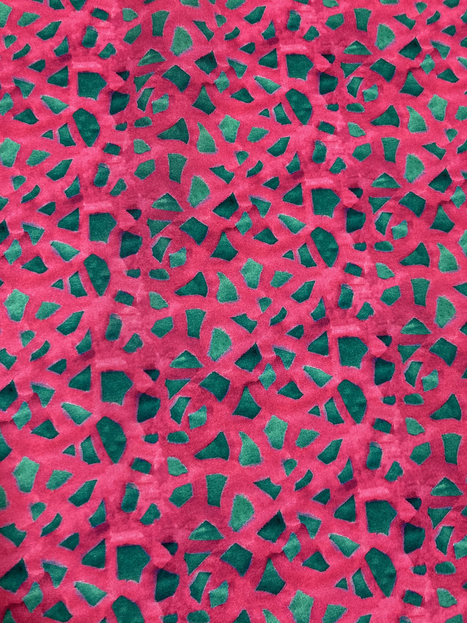 Satén mosaico fuxia/verde agua oscuro