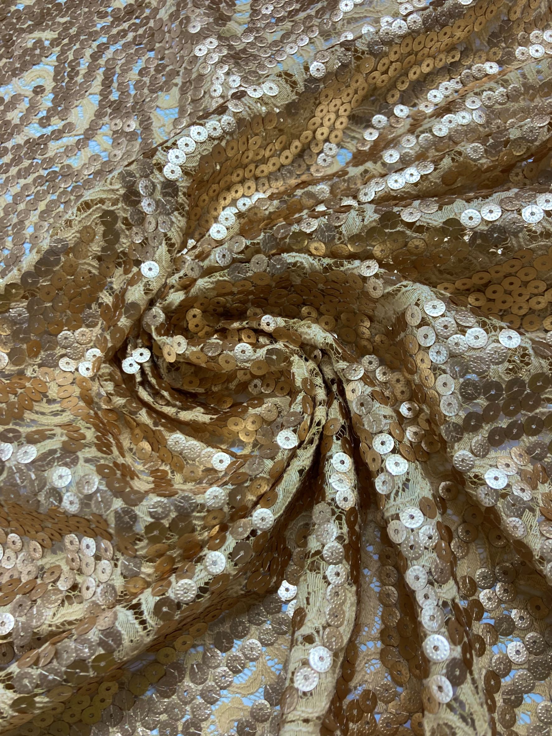 Encaje lentejuelas doradas
