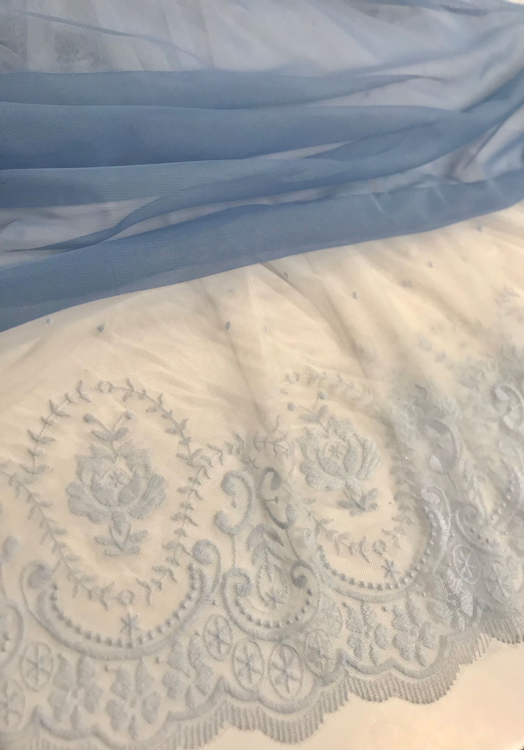 Tul bordado Valme blanco/celeste