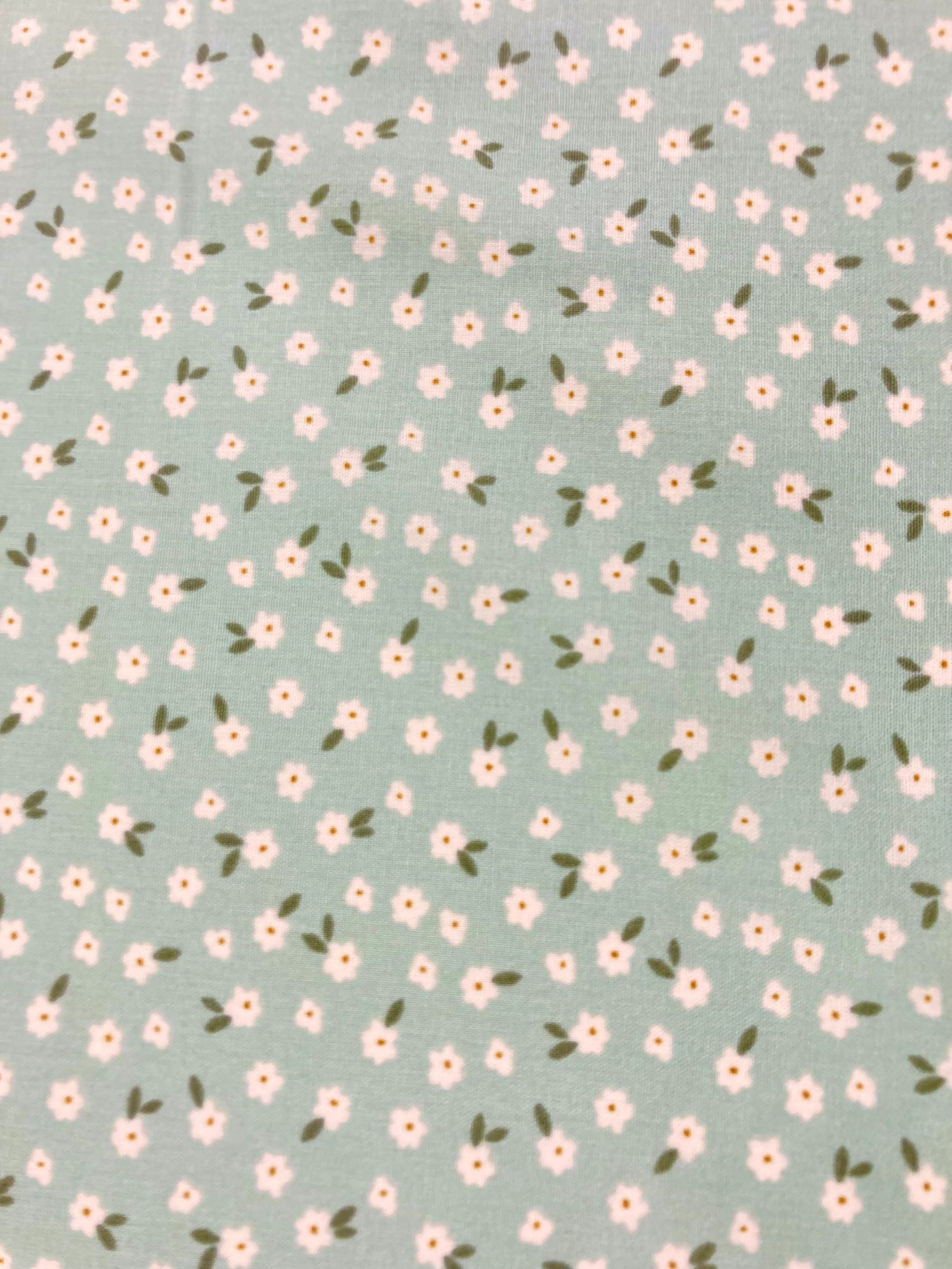 Algodón África Florecillas Verde Agua