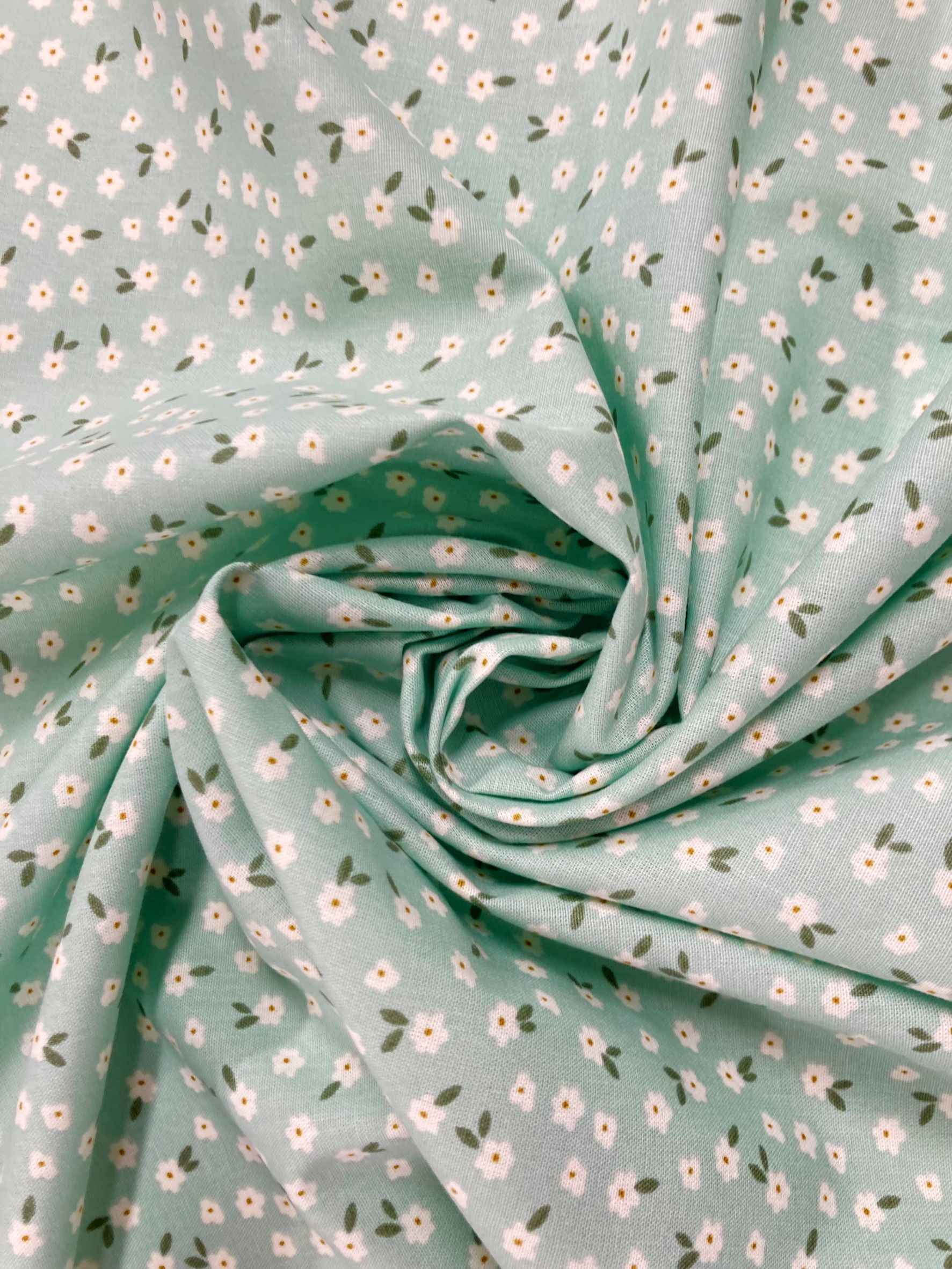 Algodón África Florecillas Verde Agua