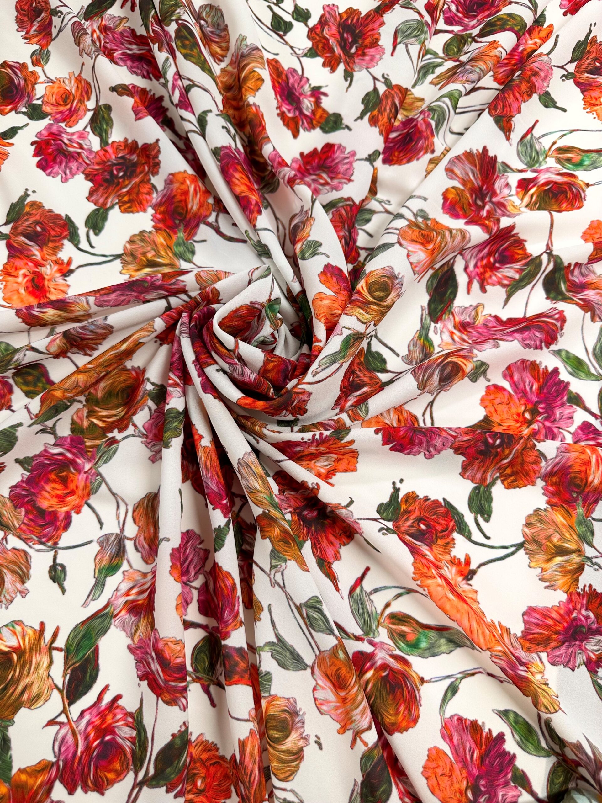 Georgette flores rosa/naranja