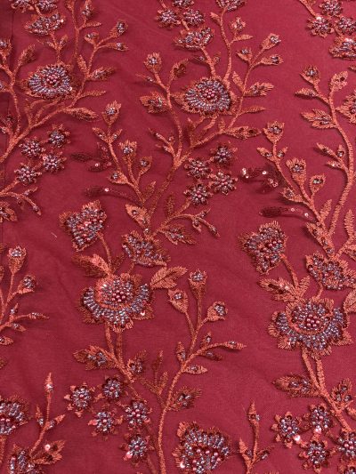 Tul bordado pedrería burdeos