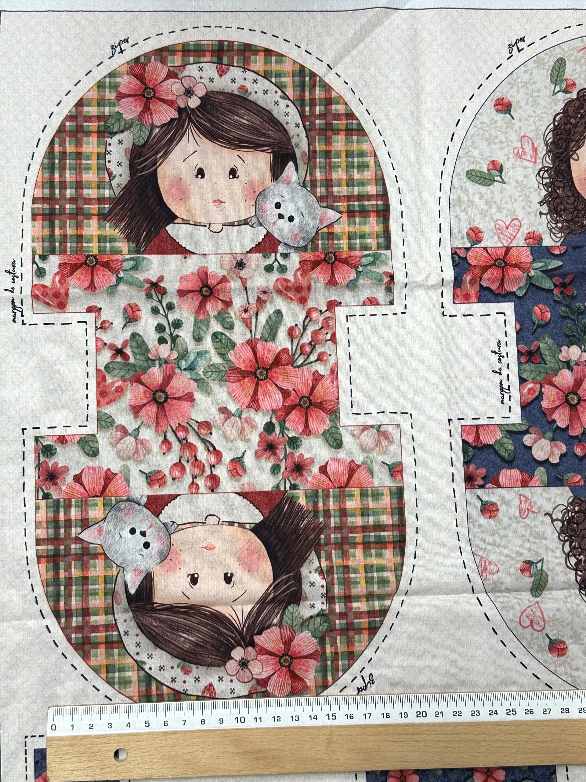 Panel algodón niña gatito