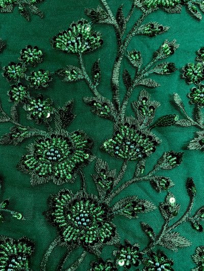 Tul bordado pedrería verde botella