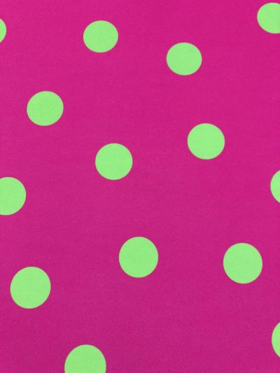 Bielástico gabardina lunar verde fluor f.fucsia