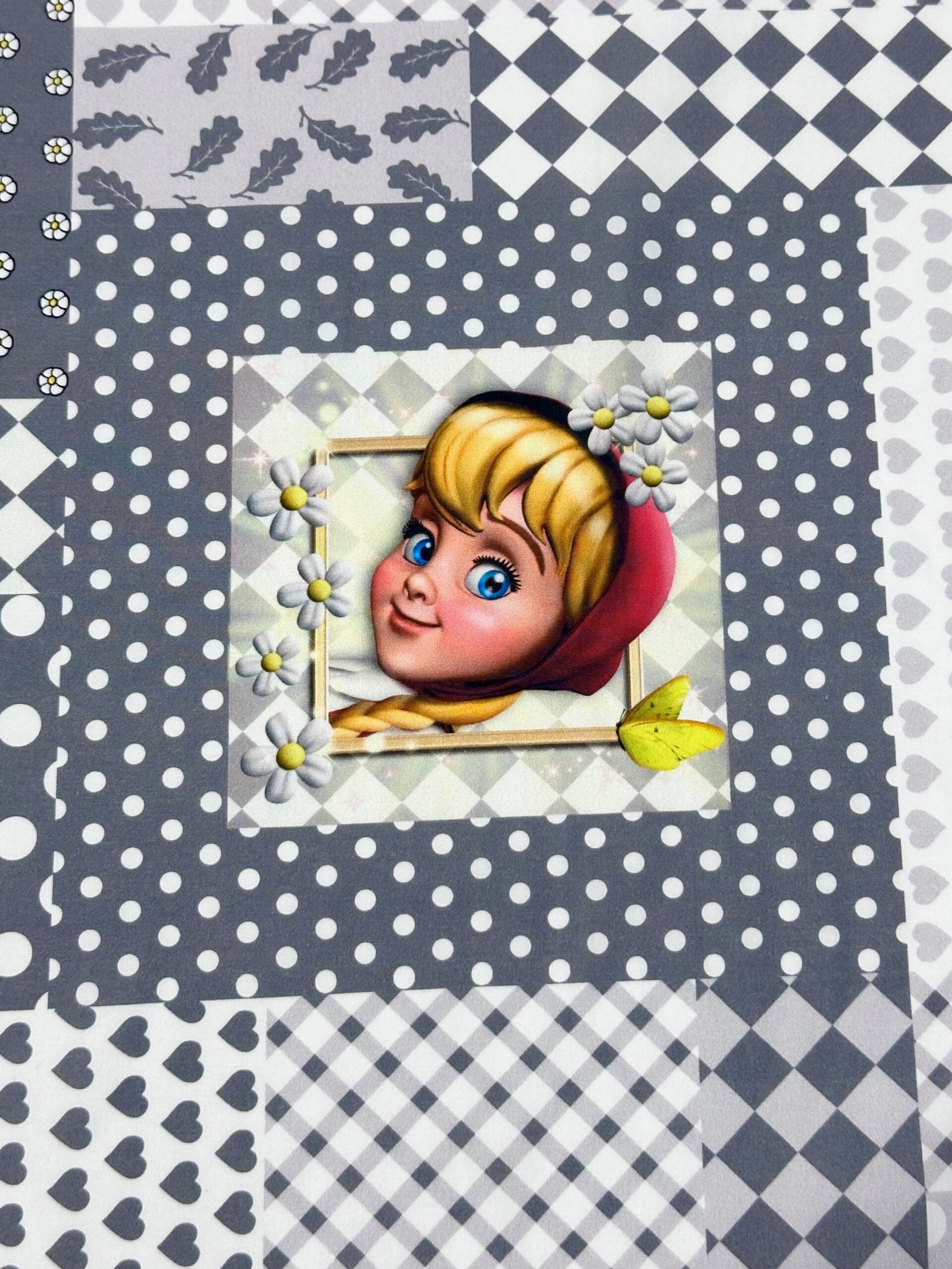 Algodón caperucitas patchwork gris