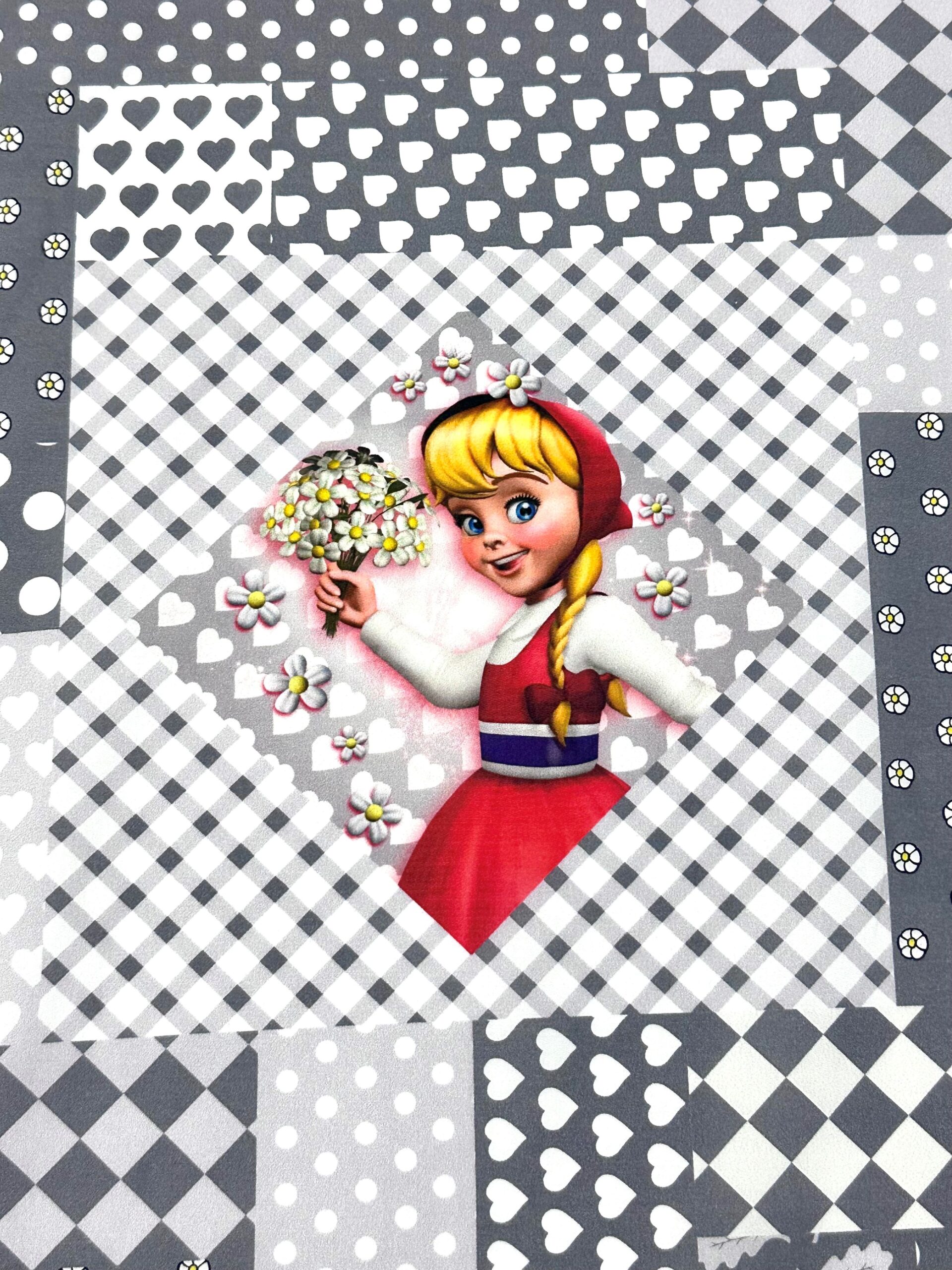 Algodón caperucitas patchwork gris