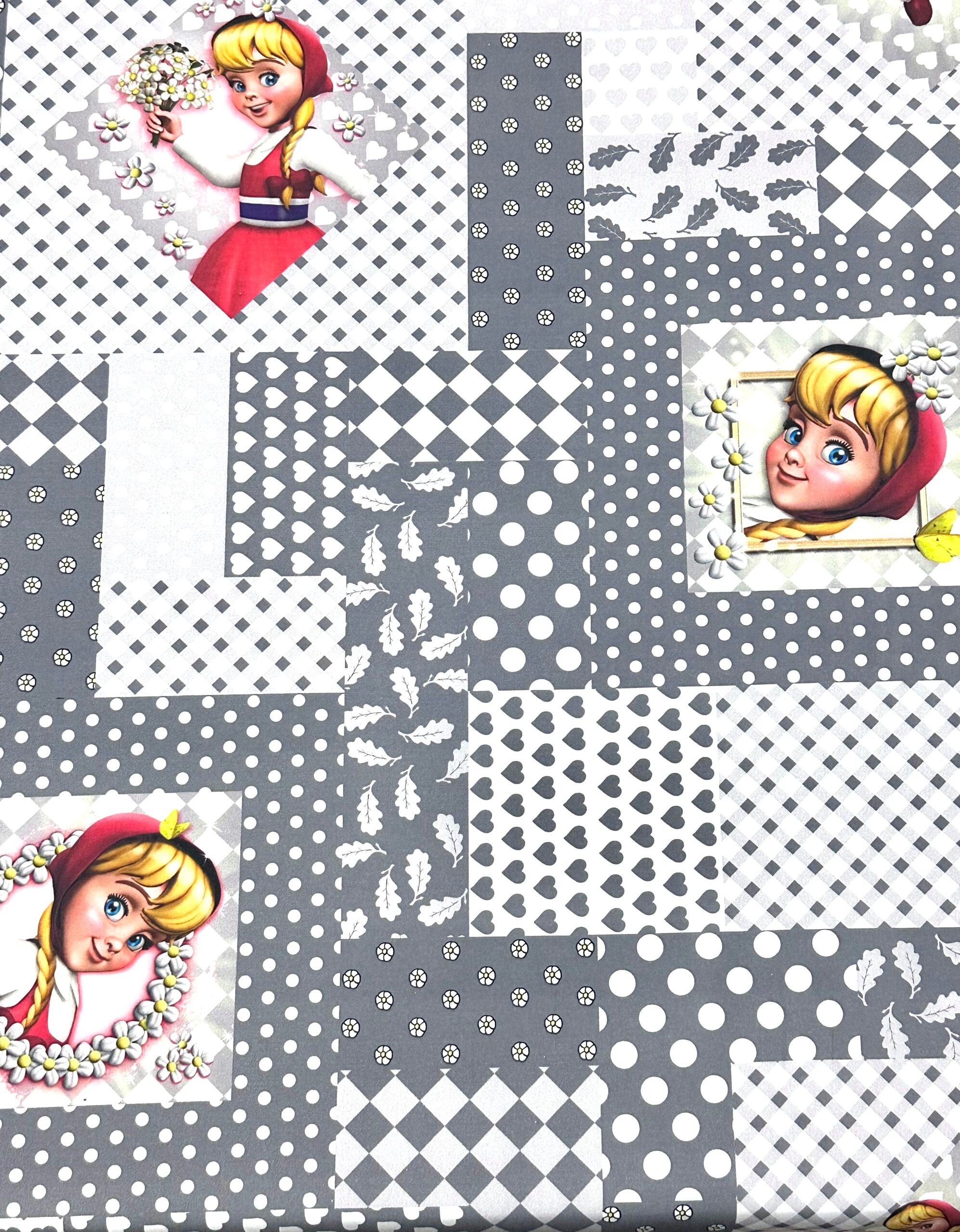 Algodón caperucitas patchwork gris