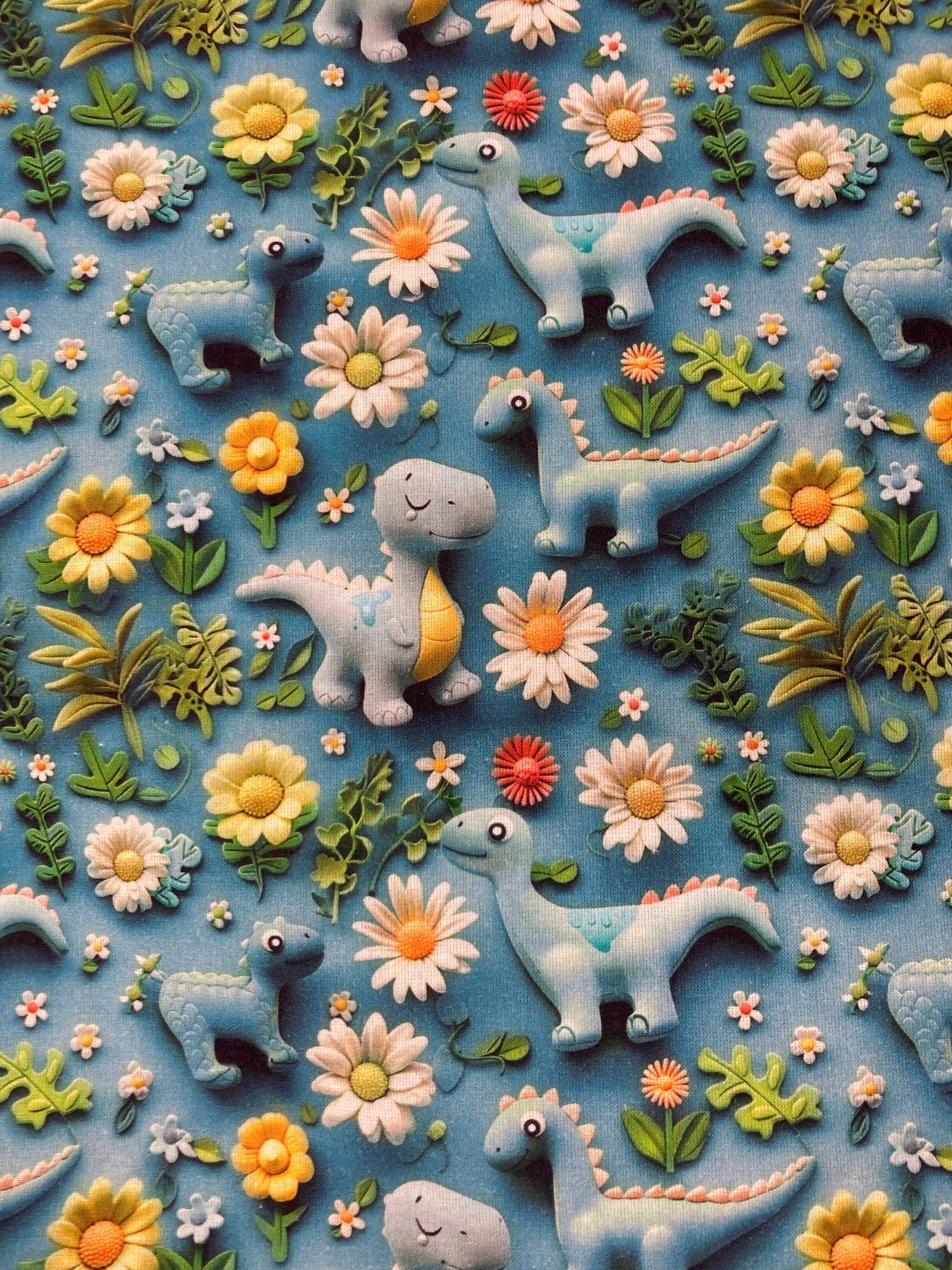 Algodón 3D dinosaurios f.azul