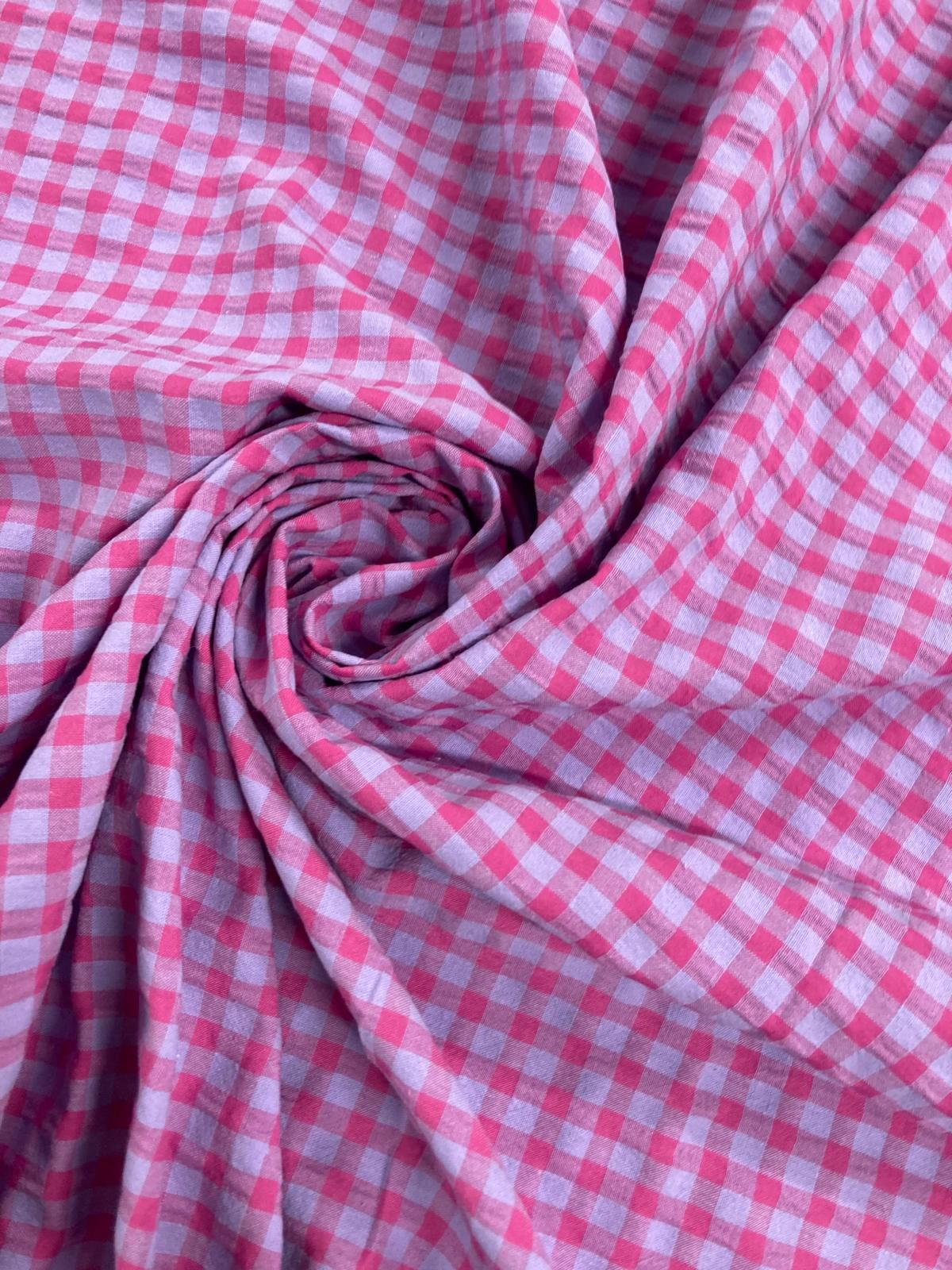 Vichy seersucker fuxia/gris