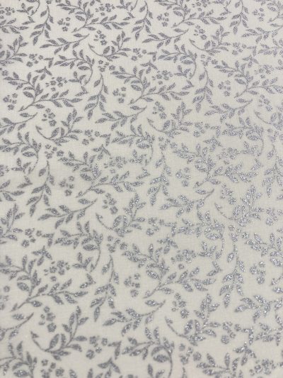 Algodón Navidad tallo/flor plata f.beige