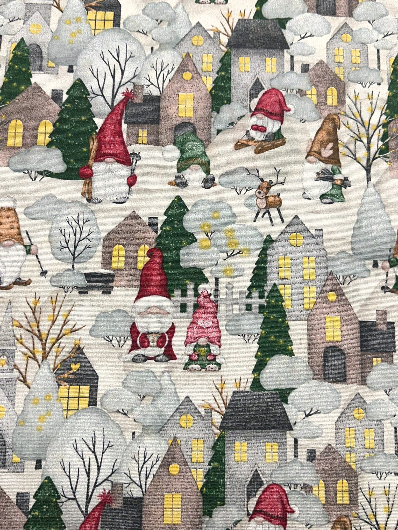 Loneta Navidad Duendes casitas